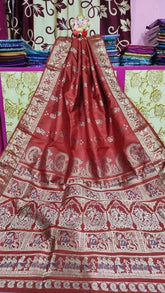 Exclusive Swarnachuri Bishnupuri Silk Saree in Rust Red - Saree - Aakritee - S10644